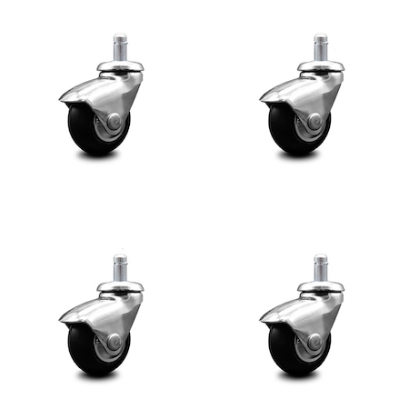 Service Caster 2 Inch Chrome Hooded Neoprene Rubber 7/8 Inch Grip Ring Stem Casters SCC, 4PK SCC-GR03S210-NPRB-BC-71678-4
